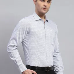 Monte Carlo Sky Blue Cotton Regular Fit Self Pattern Shirt image 4