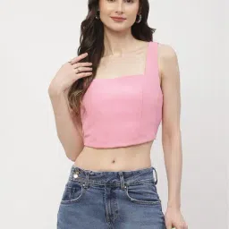 MADAME Pink Slim Fit Crop Top-image-99