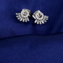 The Real Effect London Sonah Silver White Baguette with Motif Stud Earrings-picture-43