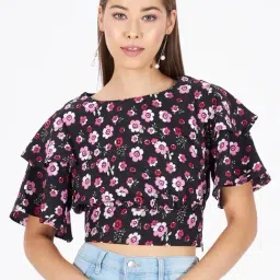 Kibo Black Crepe Print Tops-picture-22