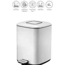 Obsessions 9388 Regent White Stainless Steel Fingerprint Resistant Step Dustbin (6 Litre) image 3