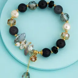 Kushal's Fashion Jewellery Women Gold-Plated Zircon Studded & Beaded Elasticated Bracelet-picture-18
