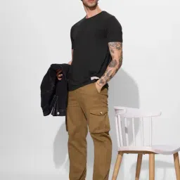The Souled Store Rust Cotton Straight Fit Cotton Casual Trousers-image-92