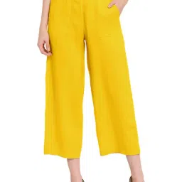 PATRORNA Mustard Mid Rise Regular Fit Culottes Trousers-picture-14