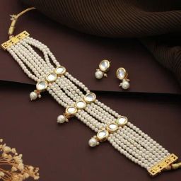 Aatmana Gold-Plated Kundan Beaded Choker Necklace Set-picture-9