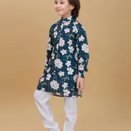 Ministitch Kids Black Floral Kurta Pants Set image 4