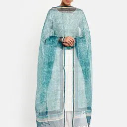 Fabindia Teal Blue Printed Dupatta-picture-26