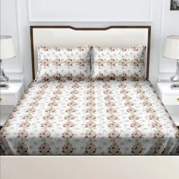 BELLA CASA Genteel Printed Beige 180 TC Cotton King Bedsheet with 2 Pillow Covers-image-4