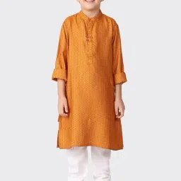 Fabindia Kids Mustard Printed Full Sleeves Kurta-image-5