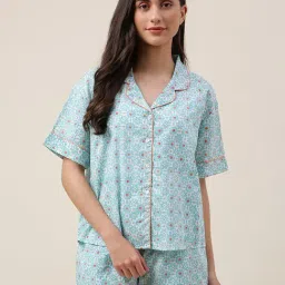 Fabindia Blue Cotton Printed Shirt Short Set-image-16