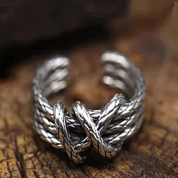 VIEN Silver-Plated Intricate Textured Knot Finger Ring-picture-26