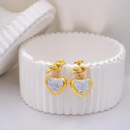 Perfectly Average Knot Heart Charm Earrings Gold-image-5