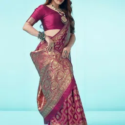 Satrani Wine Art Silk Woven Saree With Unstitched Blouse image 4