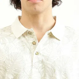 United Colors of Benetton Off White Printed Regular Fit Pure Cotton Polo T-Shirt image 4