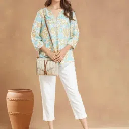 Fabindia White Regular Fit Printed Tunic image 5