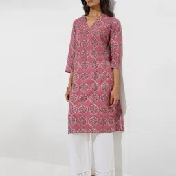 Utsa by Westside Dusty Pink Printed Straight Cotton Kurta image 3