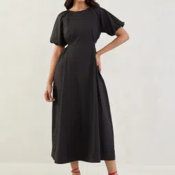 FEMMELLA Black Regular Fit Solid Dress-image-65