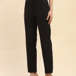Camla Black Cotton Straight Fit Mid Rise Trousers image 4