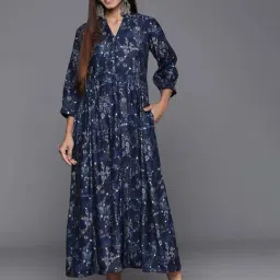 Libas Blue Floral Print A-Line Dress-picture-10