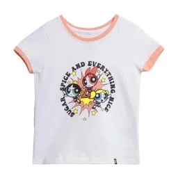 The Souled Store Kids White & Pink Cotton Printed T-Shirt-image-45
