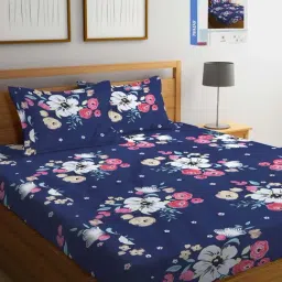 Klotthe Blue Cotton Blend 300 TC Double Bed Sheet With 2 Pillow Covers-image-51