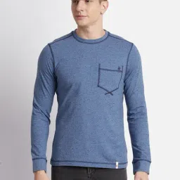 Beverly Hills Polo Club Blue Melange Regular Fit Pure Cotton Crew T-Shirt-image-2