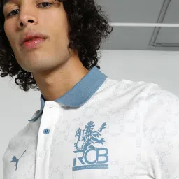 Puma x RCB White Regular Fit Printed Sports Polo T-Shirt image 4