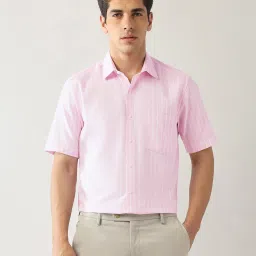 Arrow Pink Cotton Regular Fit Stripes Formal Shirt image 4