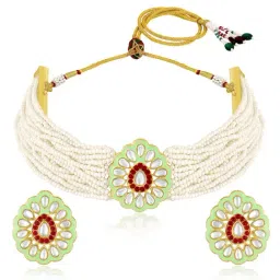 Peora Mint Kundan & Beads Studded Necklace Set-image-58