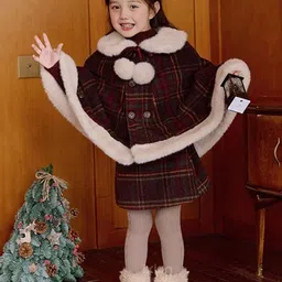 INCLUD Girls Checked Peter Pan Collar Cape With Skirt-image-22