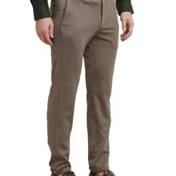 Turtle Brown Knitted Ultra Slim Fit Dobby Trousers image 4