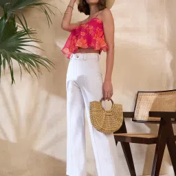 KASSUALLY Pink & Orange Floral Print Crop Top image 4