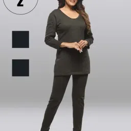 LUX Inferno Black & Blue Plain Long Top Leggings Set - Pack Of 2-image-30