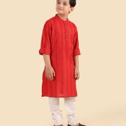 Fabindia Kids Red Woven Design Regular Fit Kurta image 3