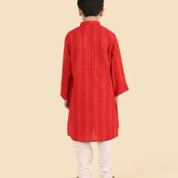 Fabindia Kids Red Woven Design Regular Fit Kurta image 2