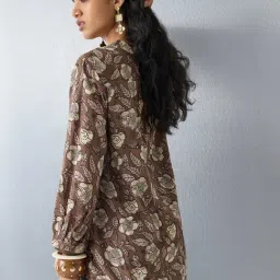 Utsa by Westside Dark Brown Floral Printed Tunic image 2