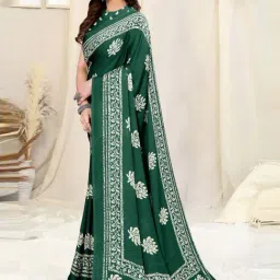 MIRCHI FASHION Green Floral Print Saree With Unstitched Blouse image 3