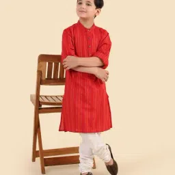 Fabindia Kids Red Woven Design Regular Fit Kurta image 5