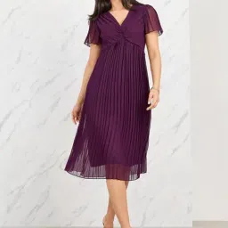 Styli Purple Pleated A-Line Dress-picture-10