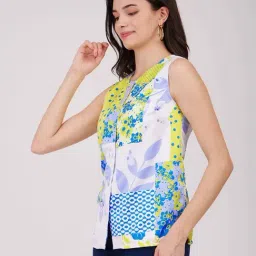 Fablestreet White & Blue Printed Top image 3