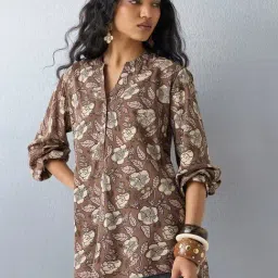 Utsa by Westside Dark Brown Floral Printed Tunic-image-40