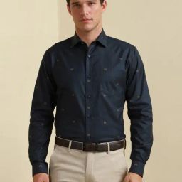 Allen Solly Navy Cotton Slim Fit Printed Shirt-picture-40