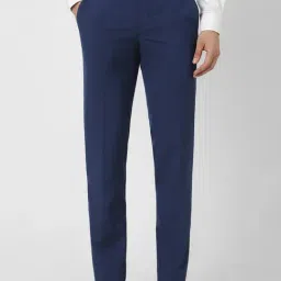 Peter England Blue Slim Fit Solid Trousers-picture-30