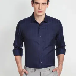 Arrow Dark Blue Cotton Regular Fit Checks Shirt-picture-31