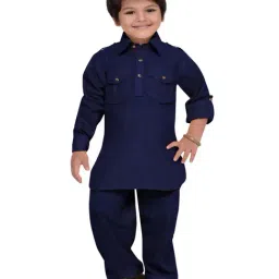 AJ Dezines Kids Blue Regular Fit Full Sleeves Kurta Set-picture-27