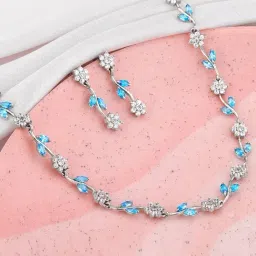 GIVA 92.5 Sterling Silver Bluey Floral Necklace & Earring Set-image-35