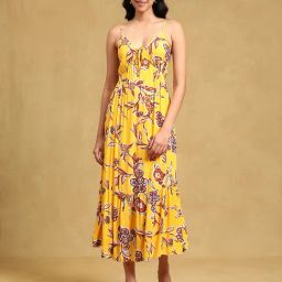 Label Ritu Kumar Yellow Floral Print Midi Dress-picture-7