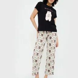 Ginger by Lifestyle Black & White Cotton Printed T-Shirt Pyjamas Set-picture-21