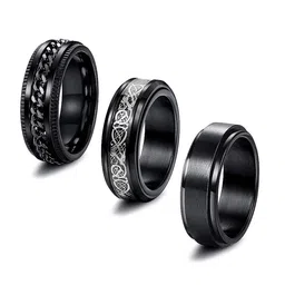 MEENAZ Set of 3 Silver-Plated Finger Rings-image-0
