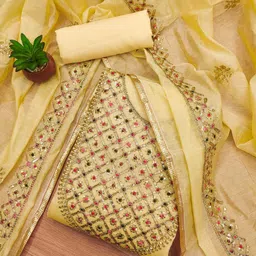 LeeliPeeri Designer Floral Embroidered Art Silk Unstitched Dress Material image 1